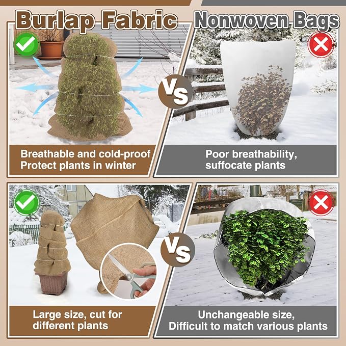 ANPHSIN 15ftx23.6in Natural Burlap Plant Covers Freeze Protection | Winter Frost Plant Blankets, Frost Cloth Tree Wrap for Outdoor Bushes Trees Potted Plants Cold Weather