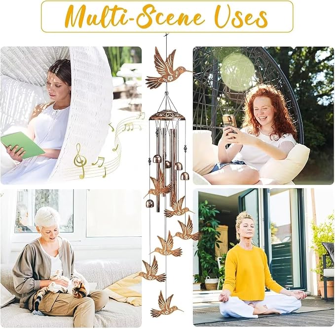 Hummingbird Wind Chimes for Outside,Gardening Gifts for Bird Lover，Women，Men/Mom，Birthday Party Decorations,Memorial Gifts,Wind Chimes Outdoors，Indoors,Room,Home,Wall,Garden,Patio,Yard Decor