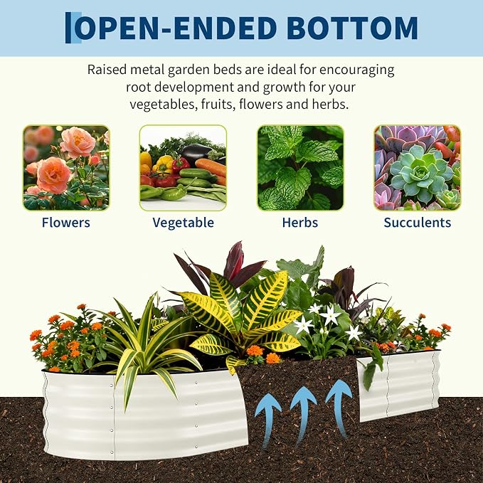 GarveeLife 8x2x1.5 ft Galvanized Raised Garden Bed - 18“ Tall Metal Planter Box for Vegetables, Flowers, Herbs, Rust-Resistant Outdoor Garden Box, Easy Assembly Raised Beds for Gardening, Beige