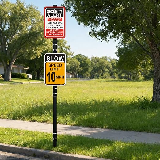 8 Ft Sign Post for Outside, Heavy Duty Yard Signs Stakes, 96 inch Metal Lawn Pole with Holes for Events, Parking, Garage, Bar, Easy Assembly,Rust-Resistant Durable DIY 2Pcs Black