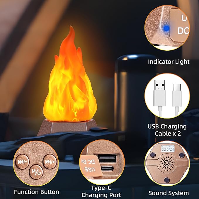 Toodour Outdoor Flame Lights with Bluetooth Speaker, 2 Pack Flickering Flame Decorative Lights with Speaker, Waterproof LED Flame Torche for Camping Garden Deck Patio Path Yard Party Bar Outdoor Decor