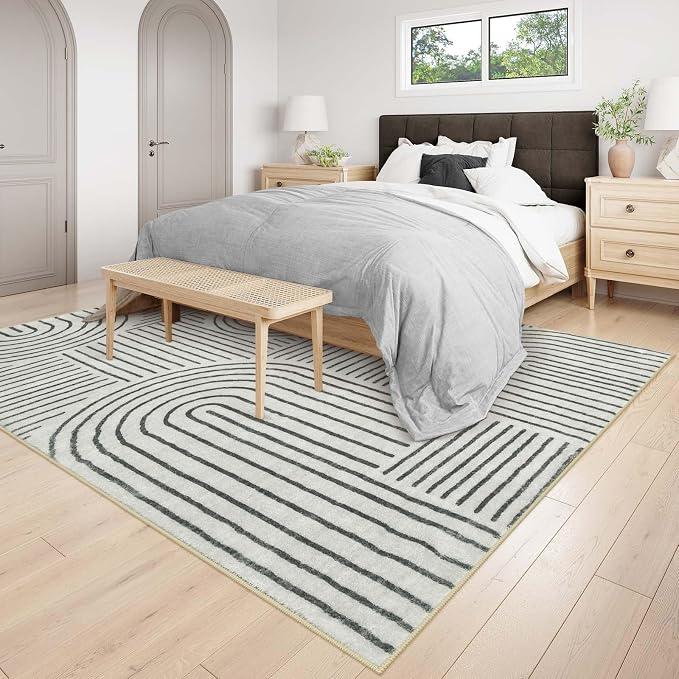 Lahome Abstract 8x10 Area Rugs for Bedroom, Washable Rugs 8x10 Living Room | Soft Ultra-Thin Non-Slip Modern Dining Room Rug Non-Shedding Accent Carpet for Office Darrell (8x10ft, Black)