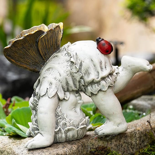 Suyorpe Solar Fairy Garden Statue Decor - Gifts for Women Mom Mother's Day, Angel Boy Resin Figurine Waterproof Home Decoration with Ladybug LED Lights for Outdoor Balcony Lawn Yard Patio