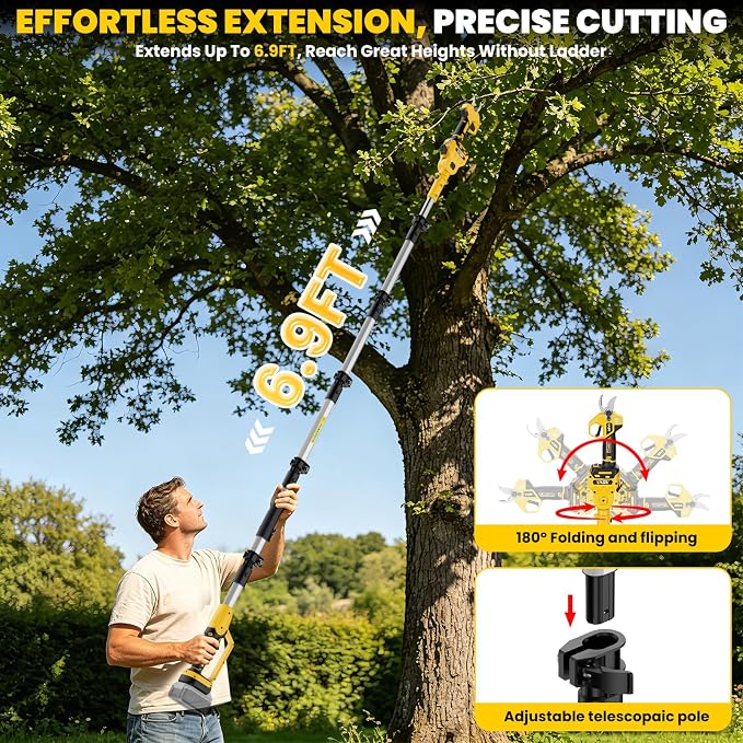 2-In-1 Electric Pruning Shears Set Compatible with Dewalt 20V Battery, 6.9FT Adjustable Pole Pruner with 1.2" Cut Brushless Electric Branch Cutter for Gardening & Tree Trimmer (No Battery)