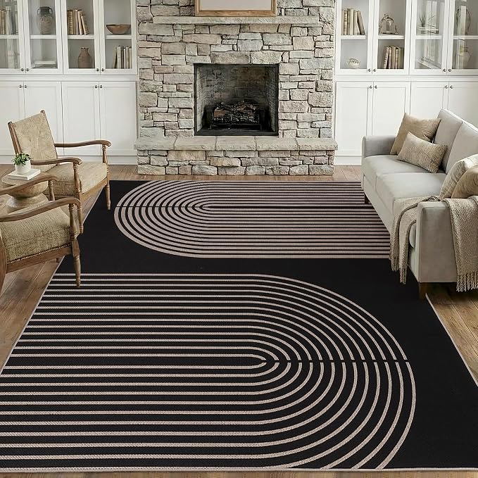 GarveeHome Modern Rainbow 8x10 Easy Jute Area Rug for Living Room -Farmhouse Indoor/Outdoor Carpet, Non-Slip & Non Shedding for Bedroom, Dining Room, Office, Backyard Patio