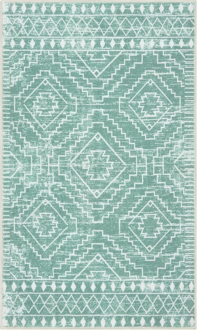 Wonnitar Moroccan 3x5 Area Rug, Sage Green Rug for Bedroom, Washable Farmhouse Kitchen Rug Non-Slip Living Room Throw Mat, Soft Non-Shedding Small Carpet for Bathroom Dorm Office (Mint Green,3'x5')
