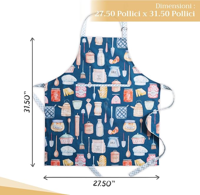 Maison d' Hermine Aprons for women with Pocket 100% Cotton (27.50"x31.50") | Adjustable Neck Strap & long ties Apron Men Chef Wedding Cooking Gardening Server Maid