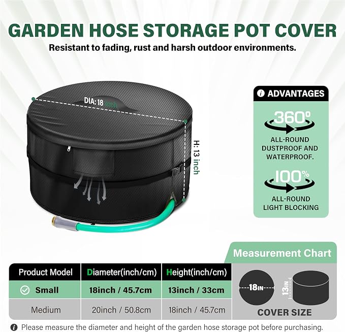 Garden Hose Storage Pot Cover, Protective All-Weather Shield Against Sun/Rain/Snow/Sandstorms – Extends Life of Hose Storage Pot & Hose（Cover Only）