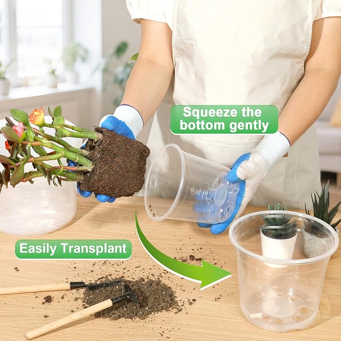 10/8/6/5 Inch Large Clear Nursery Pots with Drainage Holes, 16 Pack Gallon Clear Plastic Pots for Plants, Seedling Starter Pot, Garden Plant Pots for Succulents Flowers