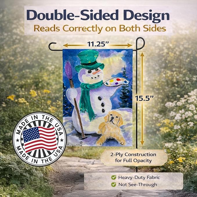 Caroline's Treasures SS8994GF Snowman with Golden Retriever Garden Flag Mailbox Flag Decorative Yard Flag Banner Outside Patio Artwork Yard Flower Beds, Garden Size, Multicolor