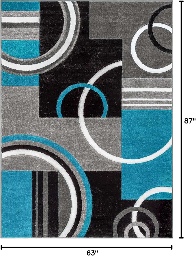 Well Woven Ruby Echo Shapes & Circles Geometric Blue 5 by 7 Rug - Medium Size Blue Rug, Thick Pile Carpet, Durable Easy Care Floor Covering, Stain Resistant, Contemporary Style, Modern Pattern