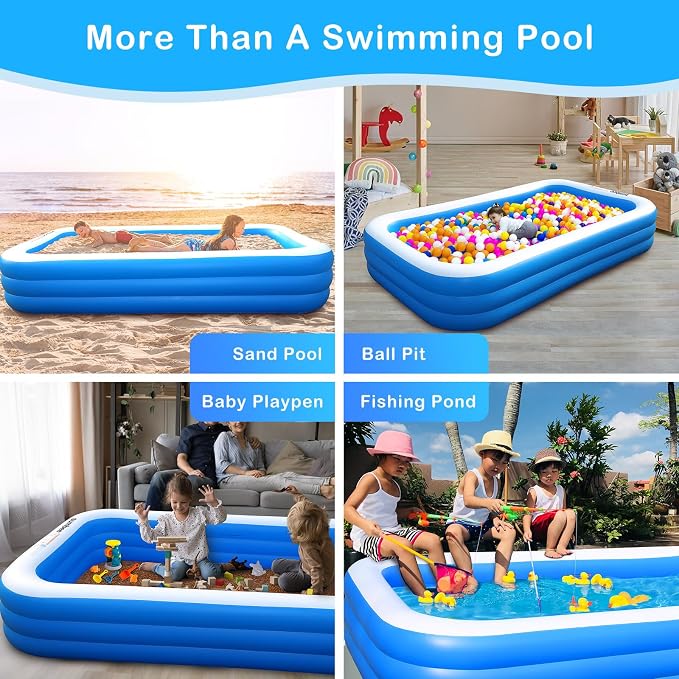 Sumbee Inflatable Pool for Kids and Adults, 120" x 72" x 22" Oversized Thickened Blow Up Family Swimming Pool for Outdoor Patio Backyard Garden Deck Summer Party Full Size Blue