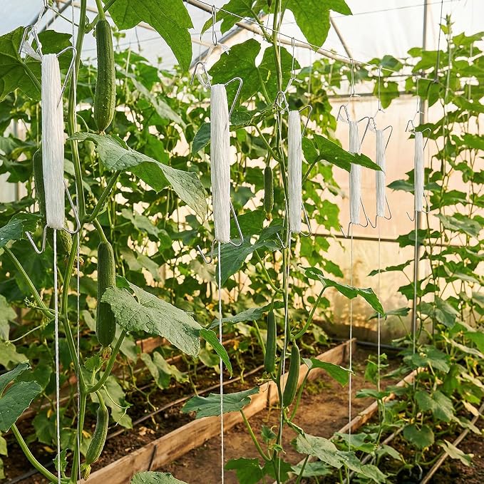 260 PCS Tomato Hooks with String, Tomato Support Hook & Plant Support Clips and 32.8 Ft Twine, Climbing Plants Hooks for Vegetable Plant Fruit Flower, White