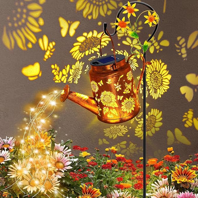 Big Solar Lanterns Outdoor Waterproof, Gift for Mom Grandma Women Wife Daughter Mother's Day, Sunflower Watering Can Light with Shepherd Hook, Hanging Lantern Solar Path Light, Yard Patio Garden Decor