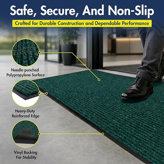 Notrax 109 Industrial Door Mat, 3' x 6' Large Entrance Mat, Heavy Duty Commercial Rugs for Entryway, Welcome Lobbies, Garage, and Mudroom, Made in the USA, Hunter Green, Brush Step 109S0036GN