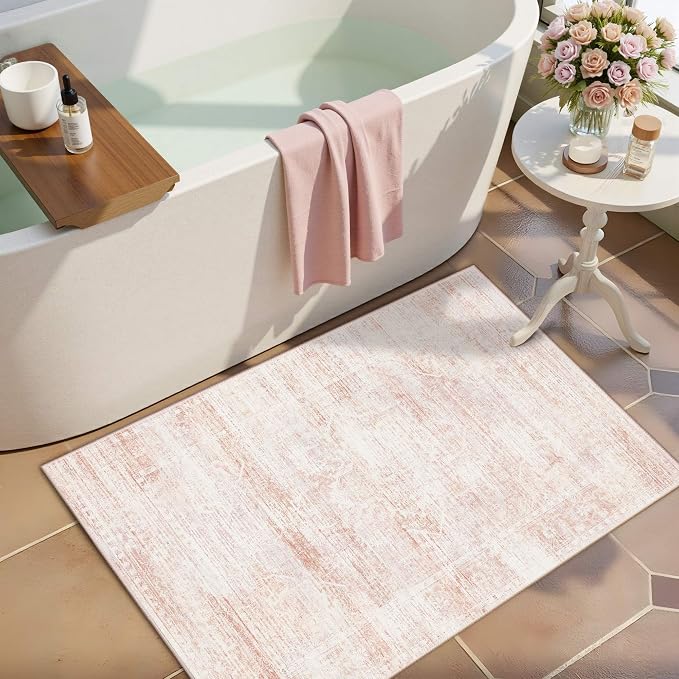 Latte&Fog Entryway Rug 2x3 Washable Non Slip Pink Area Rugs for Kitchen | Low Pile Soft Throw Rug Doormat for Entrance Bathroom Laundry Bedroom Nursery Playroom Hallyway Dorm Decor Office