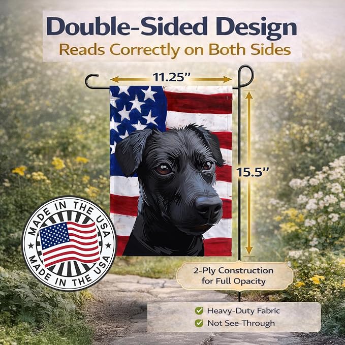 Caroline's Treasures CK6638GF Patterdale Terrier Dog American Flag Garden Flag Mailbox Flag Decorative Yard Flag Banner Outside Patio Artwork Yard Flower Beds, Garden Size, Multicolor