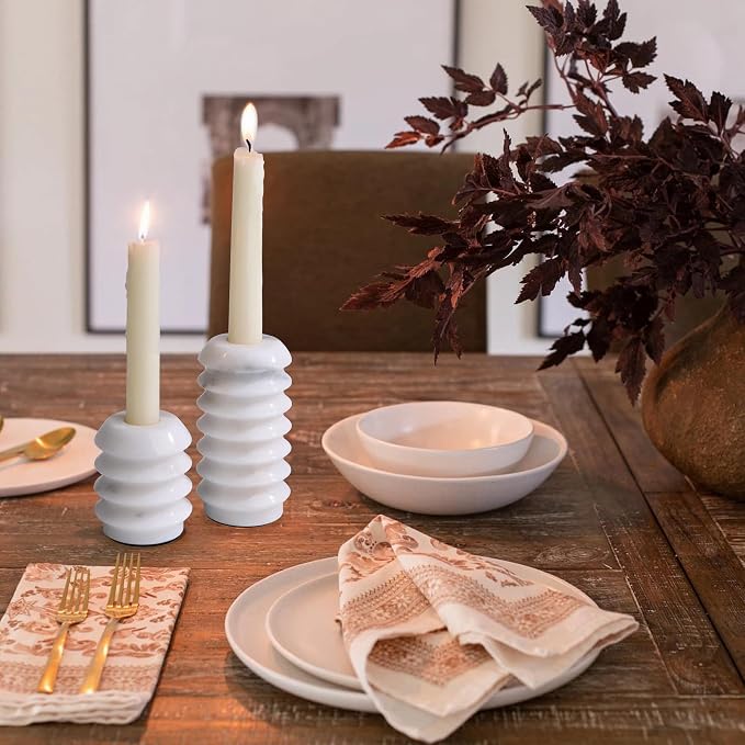 HofferRuffer Marble Candlestick Holders, Set of 2 Natural Stone Candle Holder Decorative Candle Stands for Wedding, Dinning, Party, Table Centerpieces, Fits 3/4'' Thick Candles (MarbleWhite)