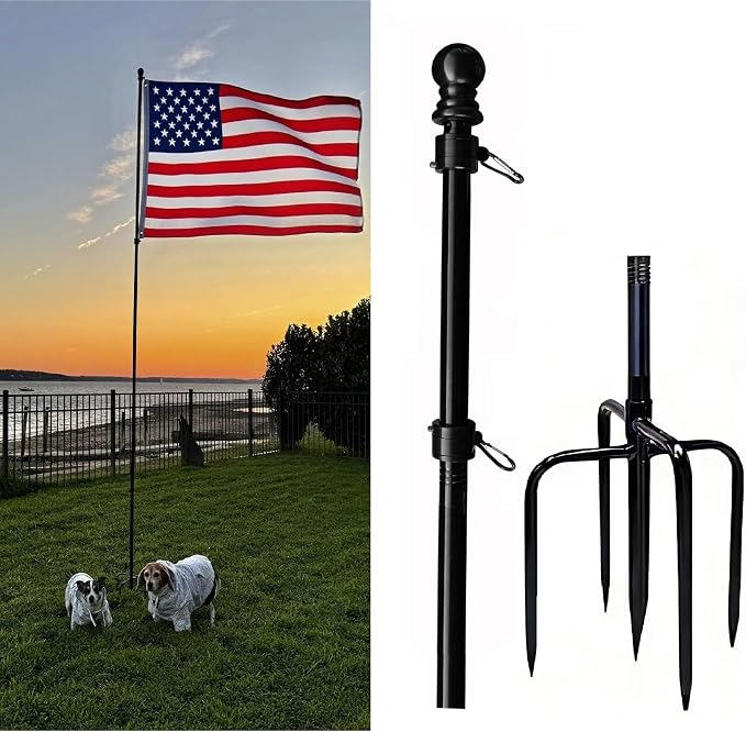 MTB Garden 10ft Black Flag Poles in Ground for Outside, Flagpole Stand for House Ground with 5 Pronges Base