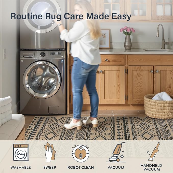 Lahome Boho Washable Easy Jute Runner Rug, 2x8 Kitchen Runner Rug Non Slip | Washable Indoor Outdoor Carpet, Low Pile Front Door Carpet for Entry Laundry Room Foyer