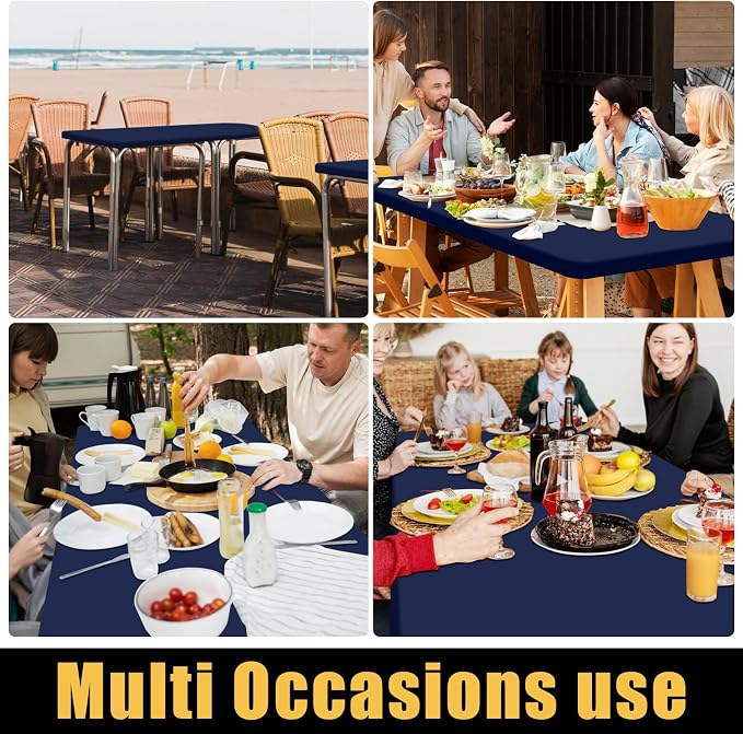 Smiry 6 Pack Rectangle Picnic Table Cloth, Waterproof Elastic Fitted Tablecloths, Washable Polyester Rectangular Patio Table Cover for Camping, Indoor and Outdoor (Navy, 36"x60")
