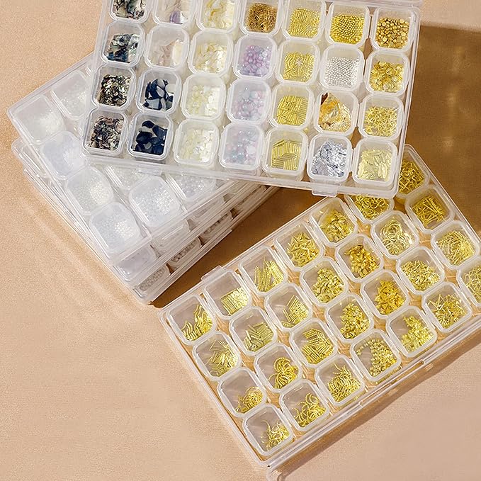 Guyuyii 2 Pack 28 Grids Diamond Painting Storage Organizer | 56 Slots Bead Storage Containers with Snap-Lock Lids for DIY, Diamond Drills, Earrings, Jewelry, Small Craft Supplies