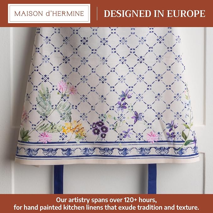 Maison d' Hermine Aprons for women with Pocket 100% Cotton (27.50"x31.50") | Adjustable Neck Strap & long ties Apron Men Chef Wedding Cooking Gardening Server Maid