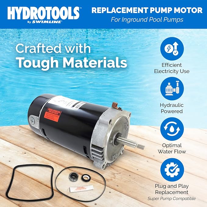 Swimline HYDROTOOLS Replacement Pool Pump Motor for Inground Pumps 1.5 HP Large Pools Compatible with Hayward Super Pump 1.5 Horse Power 75015 | Replacement 1.5 HP Pool Pump Motor For Inground Pumps, Fits Hayward Super Pump, DOE-compliant Single-speed ...