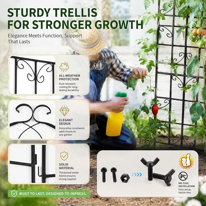 4 Pack Garden Trellis for Climbing Plants Outdoor, 71"H x 20"W Rust-Resistant Metal Plant Support for Rose, Vine, Cucumber & Clematis, Decorative Scrollwork Trellis for Yard, Lawn or Wall Decor