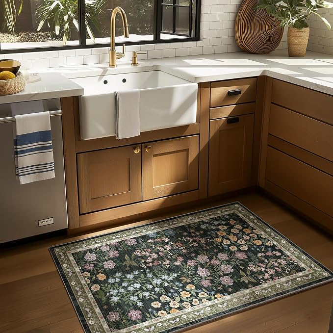 Machine Washable Throw Rugs for Entryway: Door Mat Indoor Entrance 2x3 Rug Small Area Rug Non-Slip Low Pile Kitchen Rug for Front Door Indoor Entrance Kitchen Bedroom Kids Room