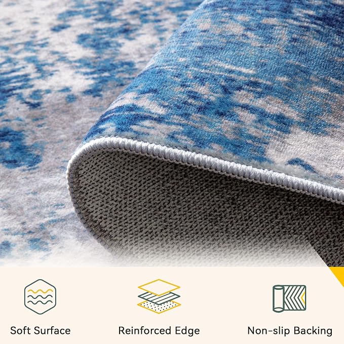 RELEANY Washable 6'x8' Abstract Area Rug for Living Room Blue Gray | Carpet for Bedroom, Kitchen, Office, Hallway and Entryway, Printed Pattern, Non‑Slip, Soft, Stain‑Resistant, Easy to Clean
