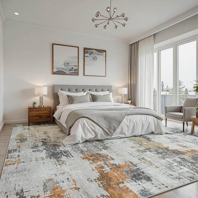 4x6 Area Rugs for Living Room: Washable Soft Grey Abstract Bedroom Carpet | Non-Slip TPE & Stain Resistant,0.25" Low-Pile,Kids Pet Friendly Modern Decor for Dining Room Farmhouse Office, Non-Shedding