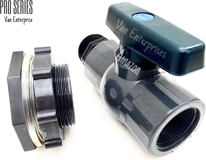 1.5" PRO SERIES PVC Ball Valve Spigot Kit with Bulkhead Fitting Adapter for Rain Barrels, IBC, and Behrens Steel Water Tanks