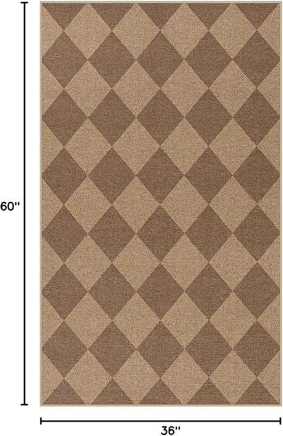 Lahome Checkered Easy Jute Indoor Outdoor Rug, 3x5 Washable Nature Rug for Entryway Living Room Indoor, Farmhouse Non Slip Checkerboard Carpet for Entry Guestroom Deck