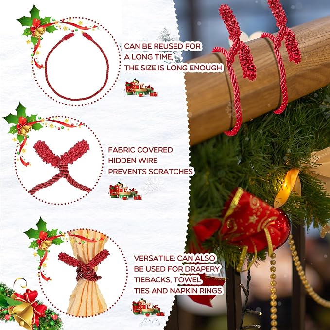 Zhengmy 20 Pcs 25 Inch Extra Long Christmas Garland Ties Christmas Decorative Twist Ties for Banister Reusable Flexible Twist for Holiday Xmas Home Decorations Craft Wrapping (Red)