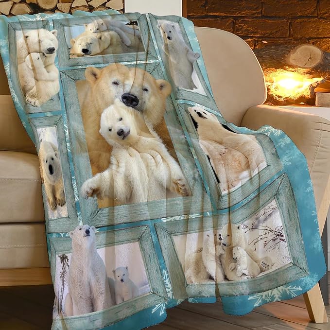 Polar Bear Throw Blanket Cozy Plush Cute Bears Flannel Fleece Ultra Soft Blankets Lightweight Fuzzy Party Blanket Gifts for Girls Women Men Boys Bed Couch Sofa 60"x50"