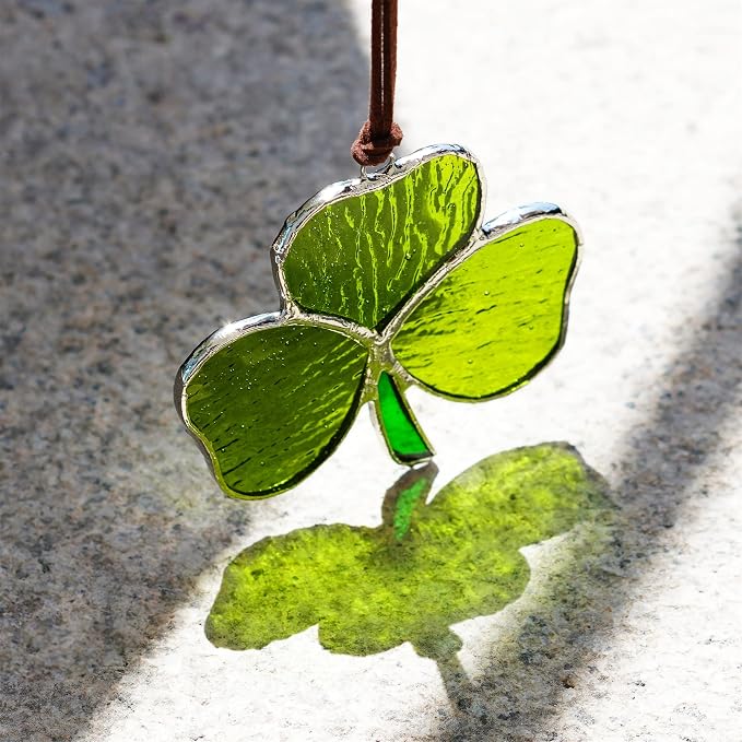 6pcs Hand-Blown Glass Ornaments Hanging Glass Gazing Balls and Handmade Stained Glass Shamrock Sun Catcher
