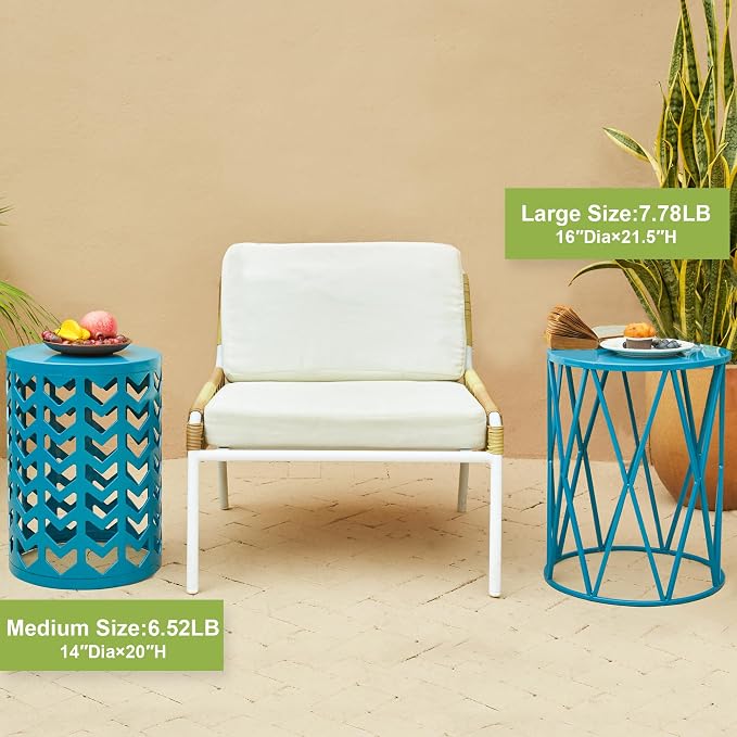 Y&M Outdoor Side Tables Set of 3, Round Metal Nesting End Coffee Tables, Indoor & Outdoor Accent Tables for Patio, Porch, Balcony, Garden, Sunroom, Living Room, Blue