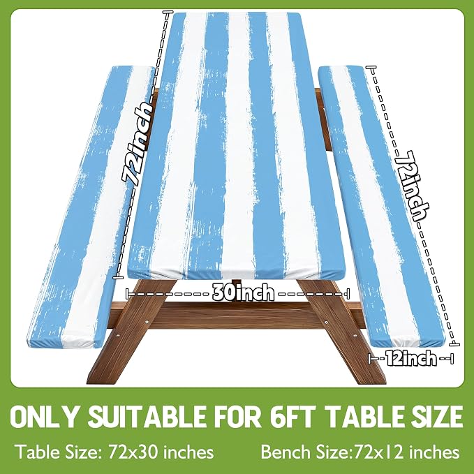 Wrakus Picnic Table Cover with Bench Covers Camping Essentials Waterproof Windproof Patio Outdoor Tablecloth with Storage Bag, Fitted Rectangle Tables and Seats Tablecover for Rv Owner Camper 72in