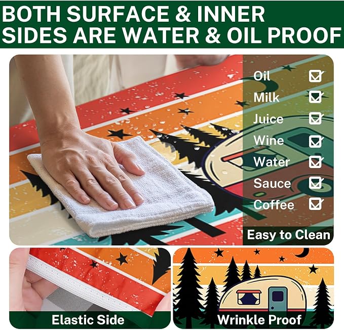 Picnic Table Cover with Bench Covers Elastic Edges, Rainbow Camper Fitted Table Cover, Outdoor Camping Essentials 72 Inch 3PCS, Waterproof Camping Fitted Tablecloth with Drawstring Bag