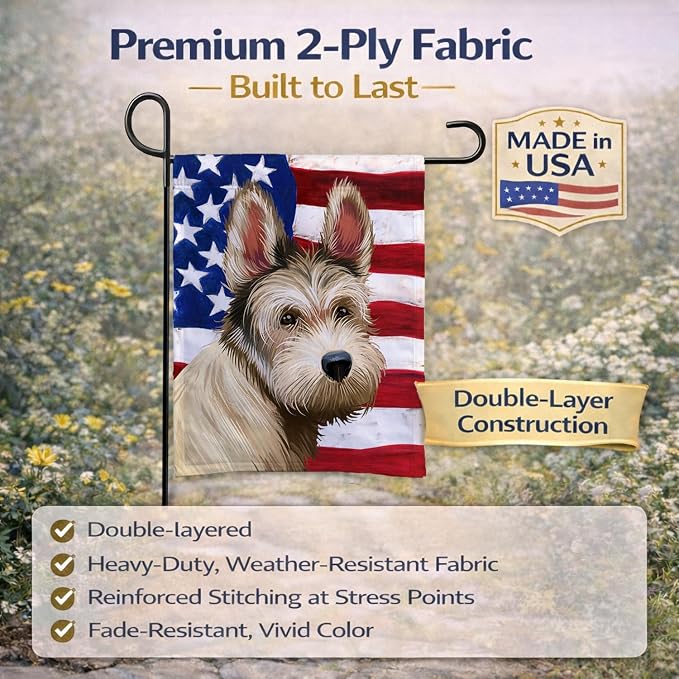 Caroline's Treasures CK6432GF Berger Picard Dog American Flag Garden Flag Mailbox Flag Decorative Yard Flag Banner Outside Patio Artwork Yard Flower Beds, Garden Size, Multicolor