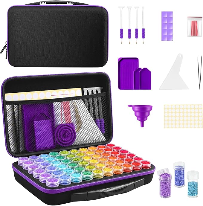 ZORETCO Diamond Art Storage with 60 Containers, Diamond Art Kits for Adults | Diamond Painting Storage Case with Tools, Diamond Art Supplies Storage for Diamond Painting Accessories, Bead Gem Organizer