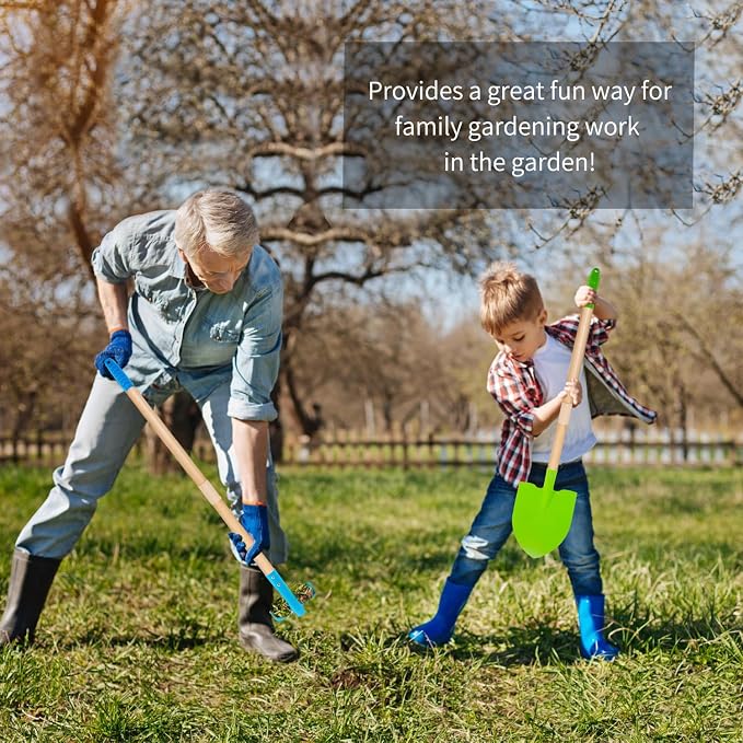 Kids Garden Tools, Outdoor Toys, Shovel for Digging Sand, Kid-Sized Rake, 5PCS 27.6 Inch Long Gardening Tools for Boys Girls Age 3 and up Gifts