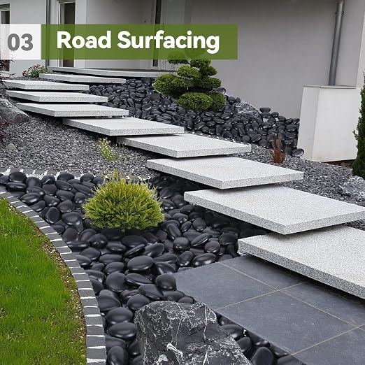 Pulovin 20 lbs Black Stones for Plants Indoor, 3-4 Inch Decorative River Rocks for Plants, Flower Pots, Vase, Polished Garden Stones for Outdoor Landscaping, Walkways, Yard
