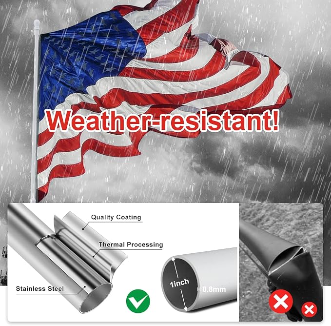 Heavy Duty Ground Flag Pole Kit with 3x5 US Flag - 8.5FT Tangle Free Yard Flag Pole with Anti-Tip Windproof Prong, Portable for Outside House, Yard, Outdoor, Camping - White (1 Pack)