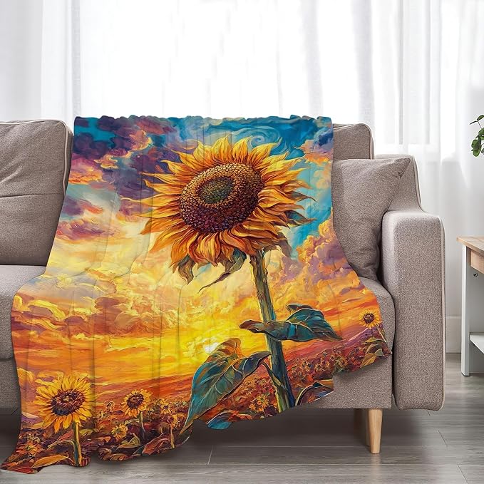 Sunflower Throw Blanket Sunflower Gifts for Girls Women Men Boys Plush Cozy Flannel Fleece Fuzzy Party Blankets Decor 80"X60"
