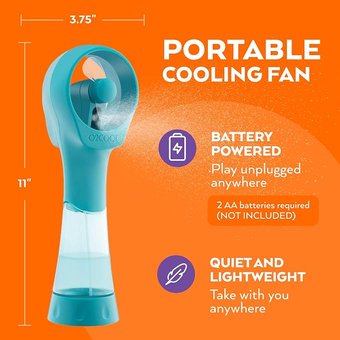 O2COOL Elite Battery Powered Handheld Water Misting Fan (Teal)