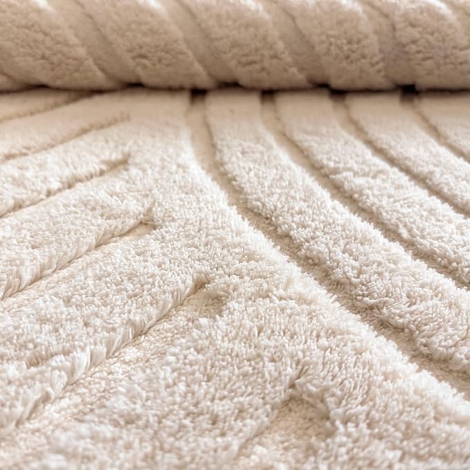 Beige Geometric 5x7 Solid Area Rug, Washable Living Room Rug | Ultra Soft Boho Pattern Minimalist Non-Slip Carpet, Rugs for Bedroom, Bedsied, Kids Room, Nursery, Apartment, Home Office