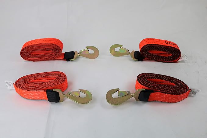 8 Point Kit 14' Heavy Duty Orange Tecnic Strap Kit for Rollback/Flatbed Tie Downs with Twisted Snap Hook