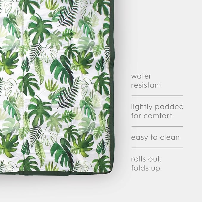 Little Unicorn 5'x5' Outdoor Family Picnic & Beach Blanket | Durable & Water-Resistant Fabric | Compact Fold & Easily Wipes Clean | Zipper Pocket (Tropical Leaf)